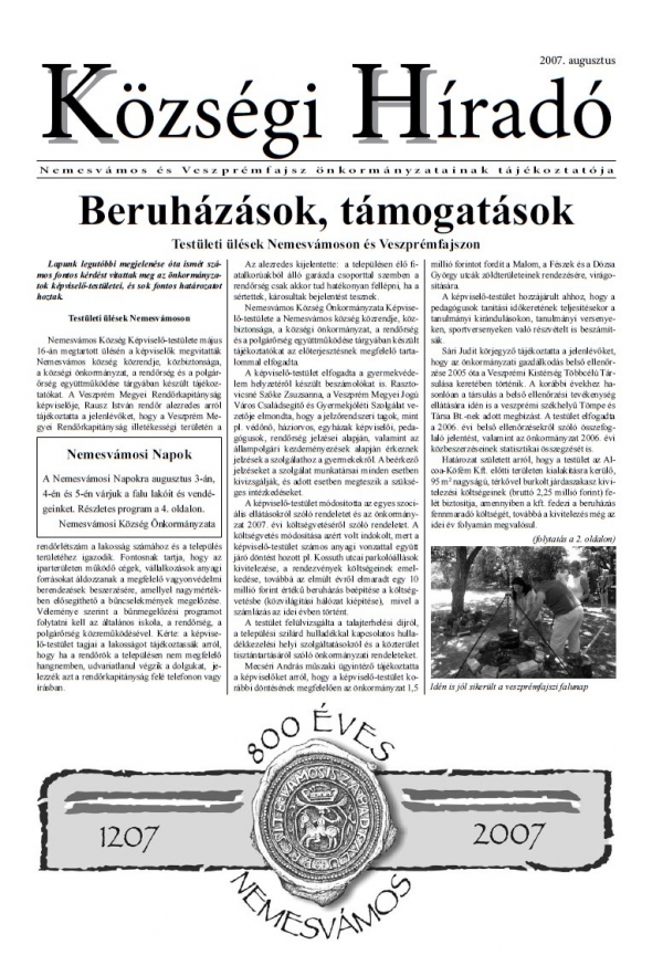 2007. augusztusi Községi Híradó